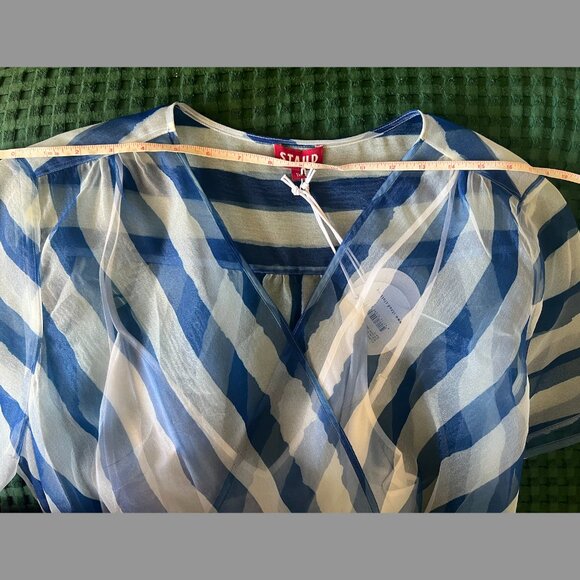 STAUD Flippa Blue & White Stripe Organza Wrap Midi Dress NWT - Picture 7 of 15